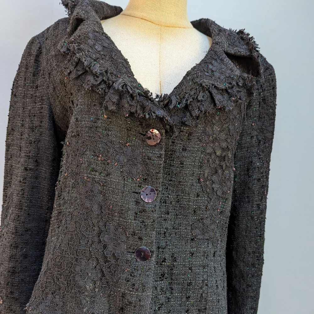 Renato Nucci Floral BlackTweed Fringe Blazer (EU 44) Skirt (EU 46) Set -Large - Picture 2 of 14